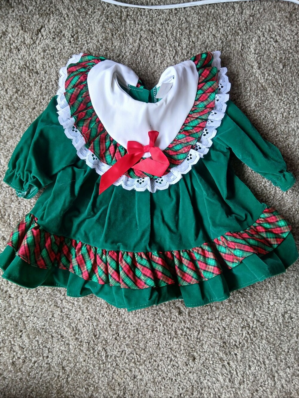 Vintage Green Holiday Plaid Baby/Toddler Dress Christmas Frilly